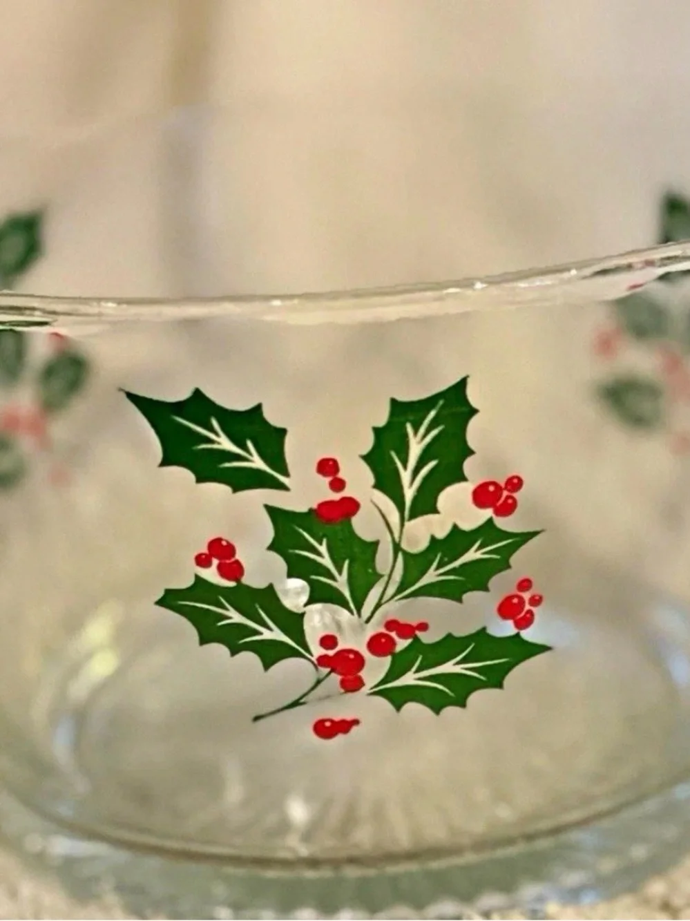 Vintage Indiana Glass Christmas Holly & Berries Ice Bucket Serving Bowl 7
